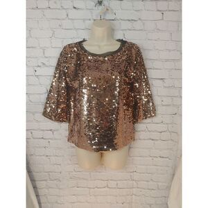 Mona B Women's Size Small Copper Sequined Blouse